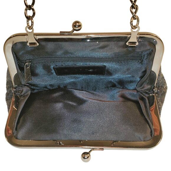 Express Women's Black Sequin Shoulder Clutch Purse with Kiss lock Closure. - Picture 2 of 6